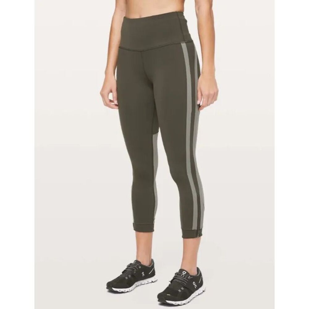 Lululemon Zip The Line Crop High Waist Leggings Dark Olive Grey Sage Size 6